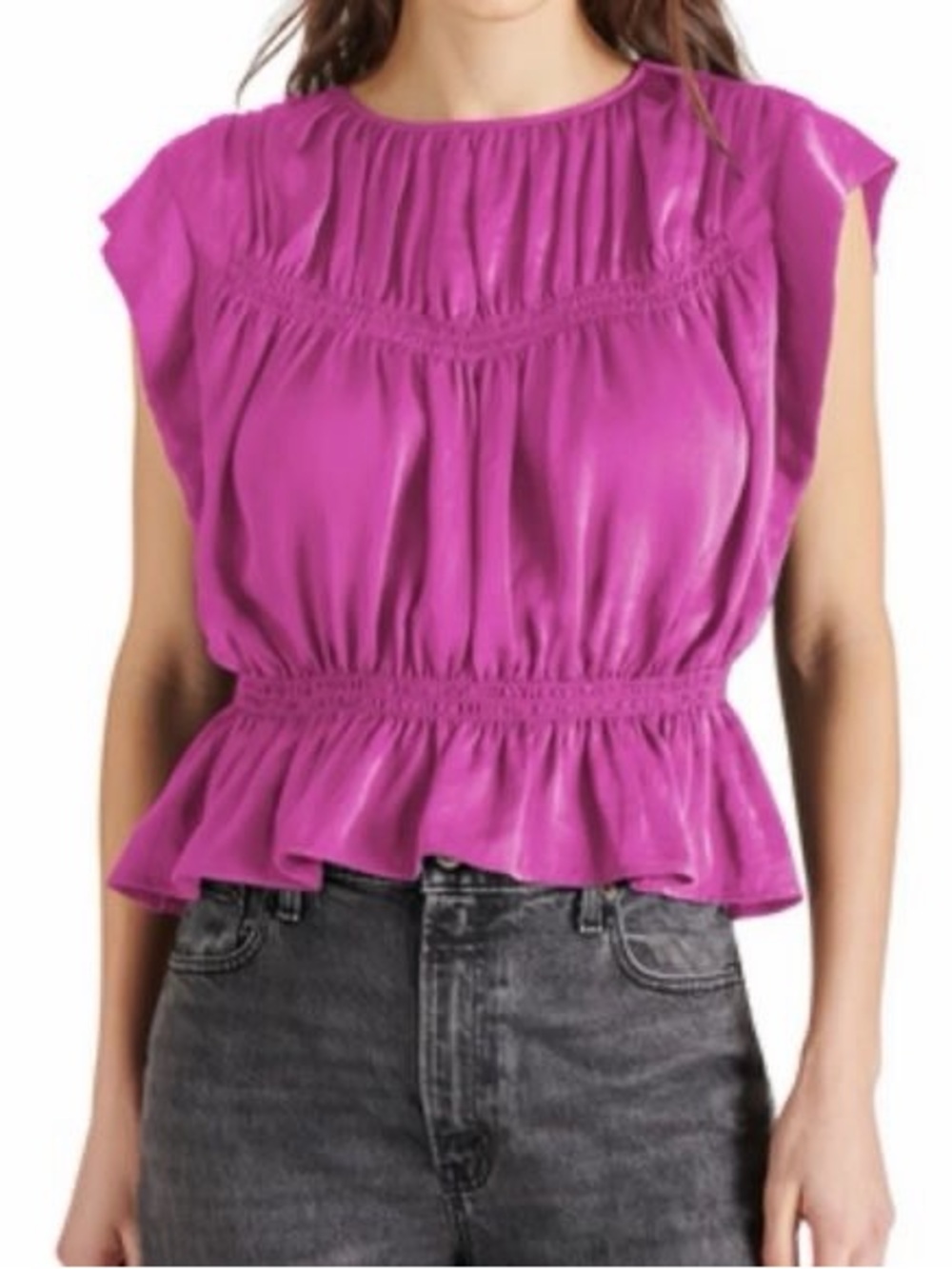 Steve Madden Corinne Peplum Top Vibrant Fuchsia Orchid NWT
